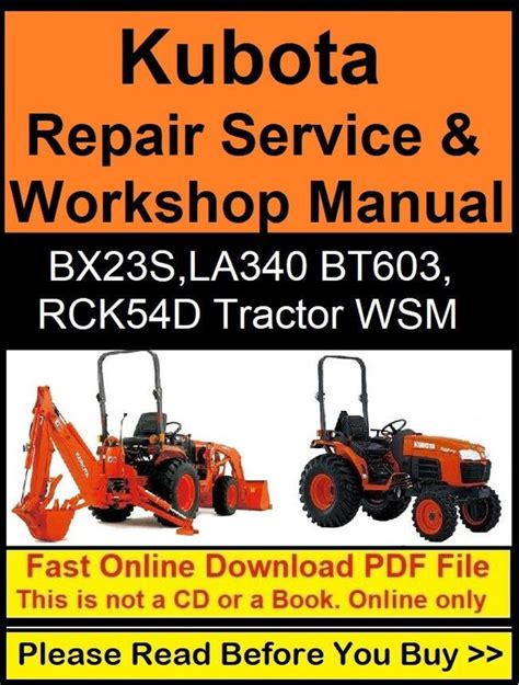 Kubota Repair Service & Workshop Manual BX23S LA340 BT603 | Etsy