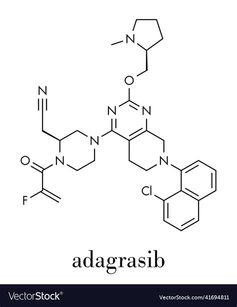 Adagrasib cancer drug molecule skeletal formula Vector Image