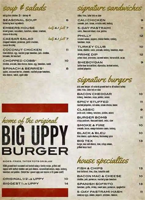 Menu at Uptown Alley restaurant, Surprise, N Litchfield Rd