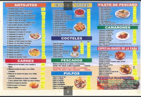 Menu at Restaurant El Camarón Desvelado, Tecolutla