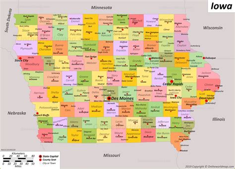 Iowa Map With Cities And Towns Printable