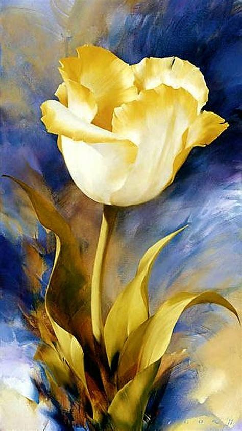 Beautiful Gold and blue colours make this flowers more Oil Painting ...