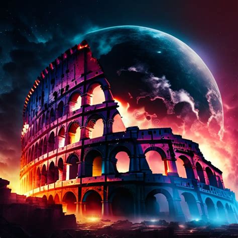 Colosseum in the Night with Full Moon. Vector Illustration Generative ...