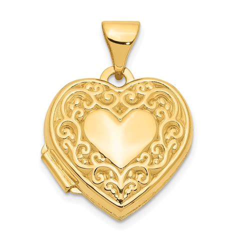 IceCarats - 14k Yellow Gold Scroll Heart Photo Pendant Charm Locket ...