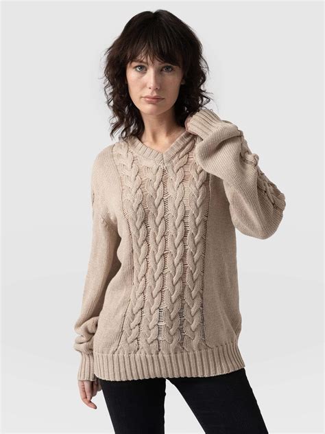 Cotton Cable Knit sweater Beige - Women's Sweaters | Saint + Sofia® USAA