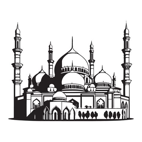 Beautiful Mosque Vector outline Sketch drawing. Silhouette, icon, logo ...