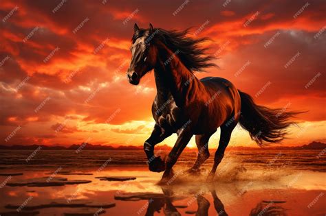 Premium AI Image | running horse in sunset