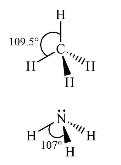 Does CH4 or NH3 have larger bond angles? Explain. | Homework.Study.com