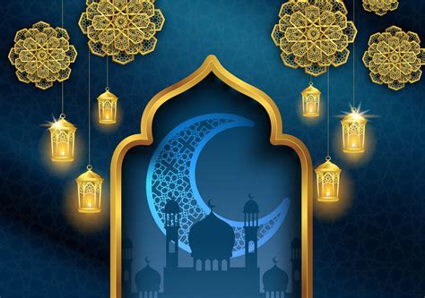 ramadan kareem or eid mubarak islamic greeting card design with gold ...