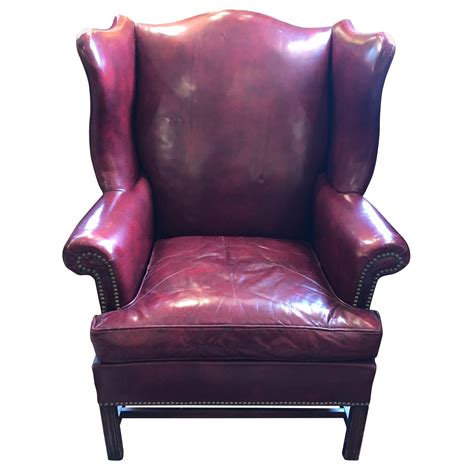 Gutsy Vintage Maroon Leather Wing Chair at 1stDibs | maroon wingback ...