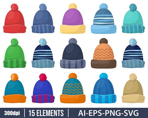 Winte Cap Clipart Vector Design Illustration. Winter Cap Set. Vector ...