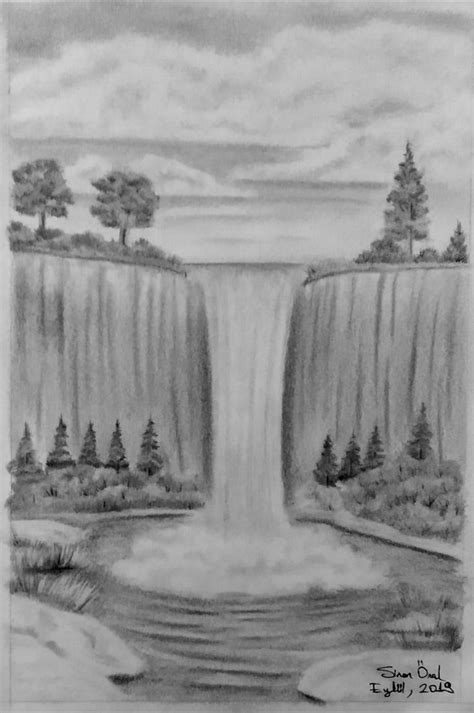 Simple Waterfall Pencil Drawing ~ Waterfall Coloring Drawing Falls ...