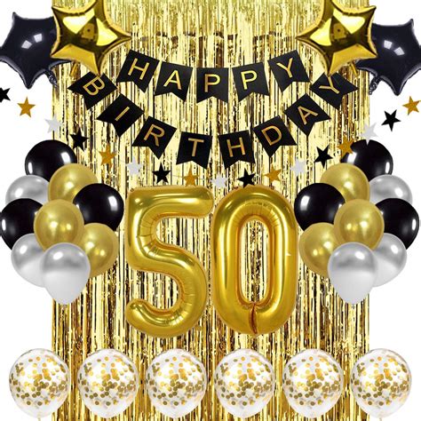 Buy Black and Gold 50th Birthday Decorations Banner Balloon, Happy ...