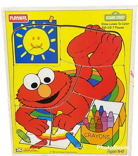 Vintage Playskool SESAME STREET Wood Frame Tray Puzzle ELMO LOVES TO ...