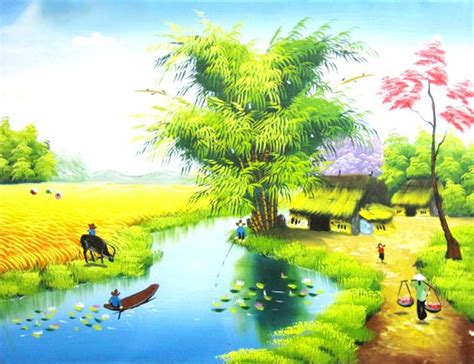 Tranh phong cảnh quê hương đẹp nhất | Art village, Landscape paintings ...