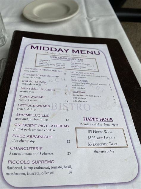 Menu at French Market Bistro pub & bar, Baton Rouge, Highland Rd