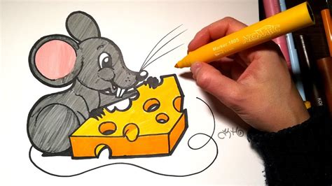 HOW TO DRAW a Mouse with cheese - Coloring with markers - YouTube