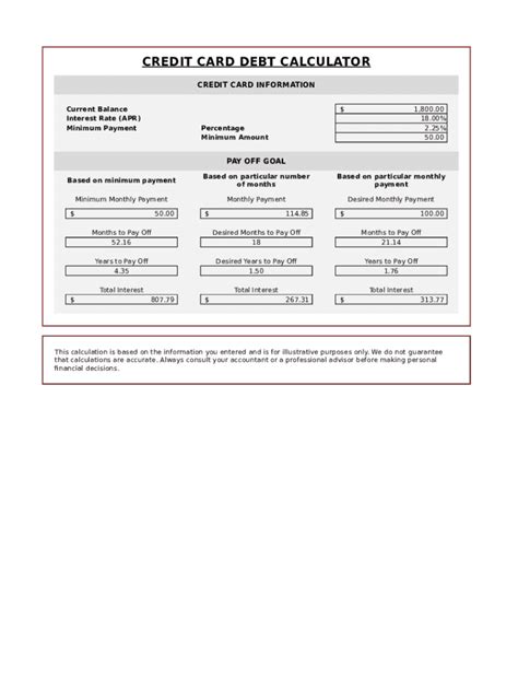 Credit Card Debt Calculator - Fill and Sign Printable Template Online ...