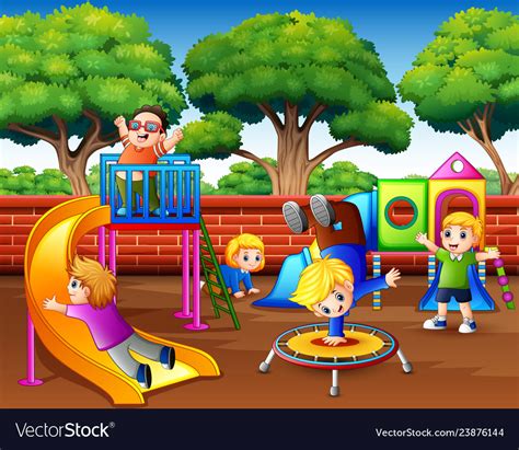 Cartoon children having fun in the playground Vector Image