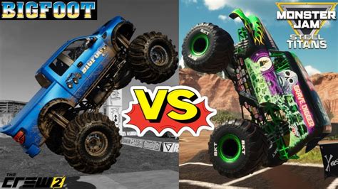 Monster Jam Steel Titans GRAVE DIGGER vs BIGFOOT Monster Trucks ...