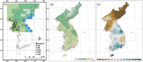 Climate of North Korea. (a) Distribution of climate zones in terms of ...