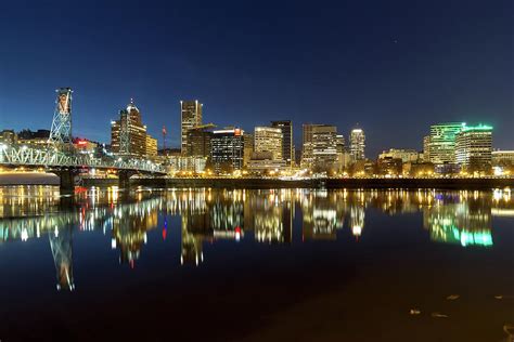 Portland City Skyline Reflection on Willamette River Photograph by Jit ...