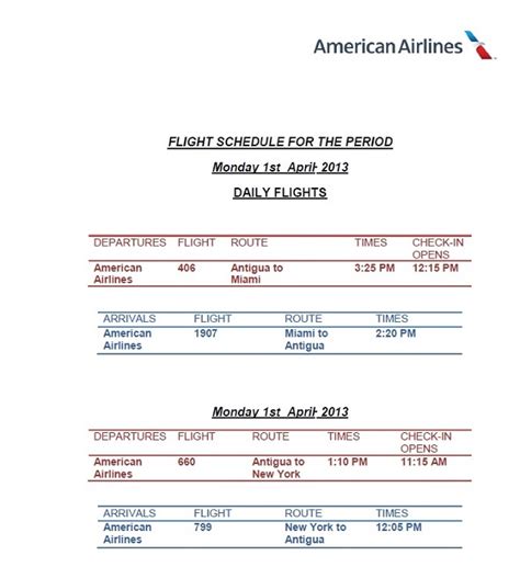 American Airlines Flight Schedule