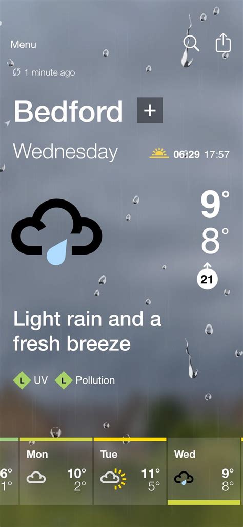 BBC Weather forecast for Bedford, Bedford. Wednesday: Light Rain. Max 9 ...