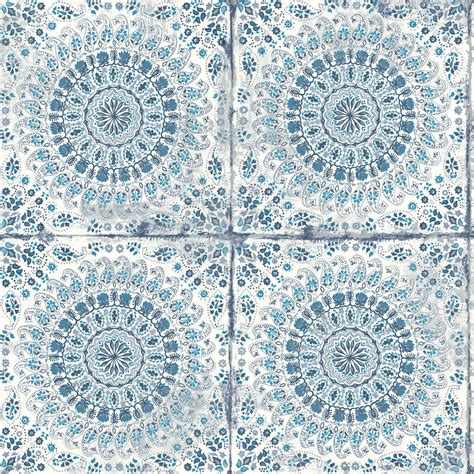 Shop Mandala Boho Tile Wallpaper in Cerulean and Washed Denim | Burke Decor