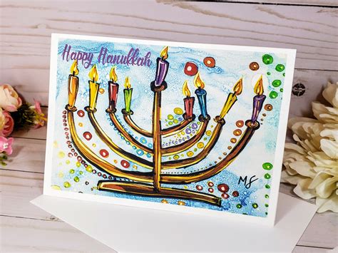 Hand Painted Happy Hanukkah Menorah Card Boxed Set of 6 | Etsy