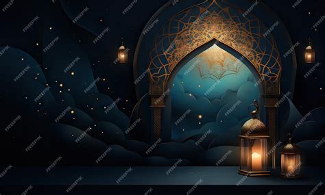 Premium Photo | Ramadan wallpaper two lighted lanterns in front of a ...