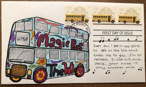 2023 School Bus FDC HAND DRAWN CACHET The Who MAGIC BUS song | United ...