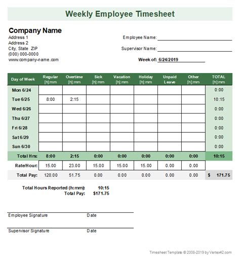 Timesheet Templates Excel | 8+ Highly Comprehensive Formats, Samples ...