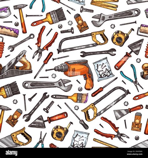 Home repair, renovation and construction tools seamless pattern. Vector ...