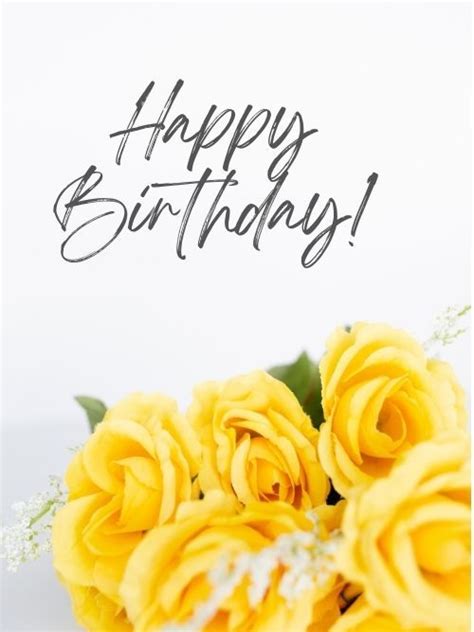 a bouquet of yellow roses with the words happy birthday written on it