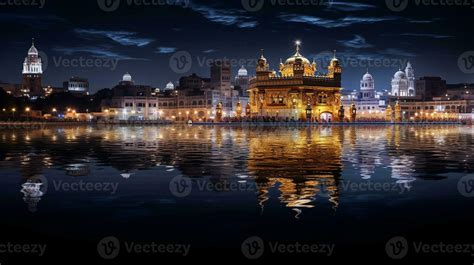 Night view of Golden Temple - Harmandir Sahib. Generative AI 32975625 ...