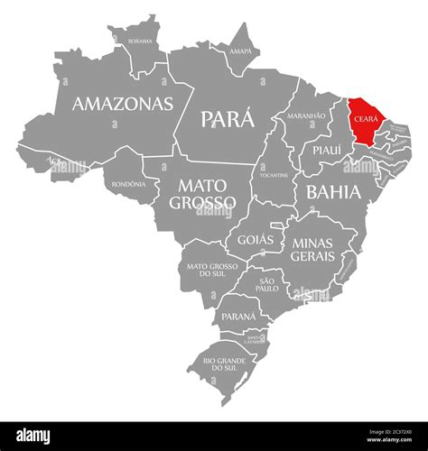 Ceara red highlighted in map of Brazil Stock Photo - Alamy