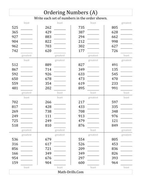 Ordering Numbers (Range 100 to 999) (A)