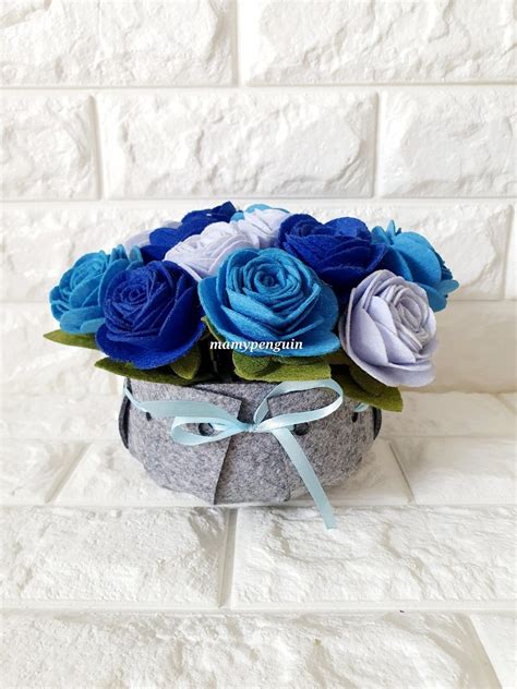 Felt Blue Rose Flowers Bouquet Pot | Roses Flower | Valentine Gift ...