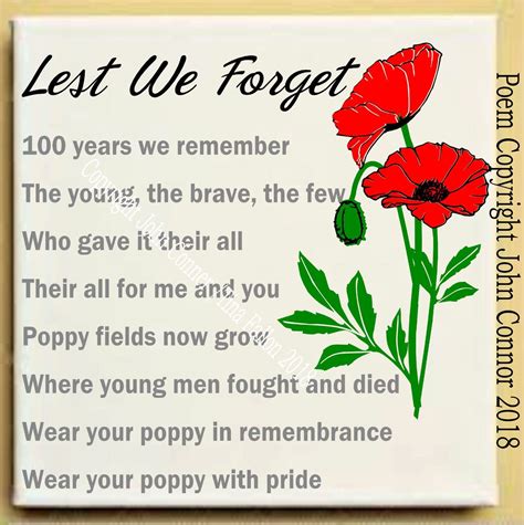 Lest We Forget by John Connor Remembrance Day , Poppy Day , Armistice Day