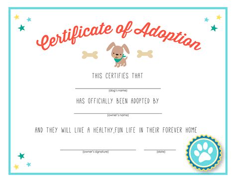 Pet Adoption Certificate Printable