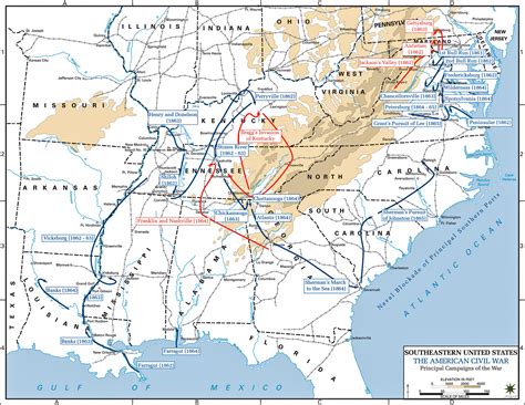 Map of the American Civil War: Principal Campaigns 1861-1865