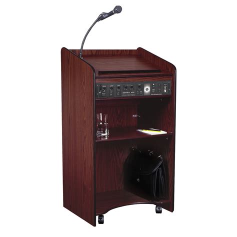 Mahogany Shelf Podium with Sound System and Wireless Microphone ...