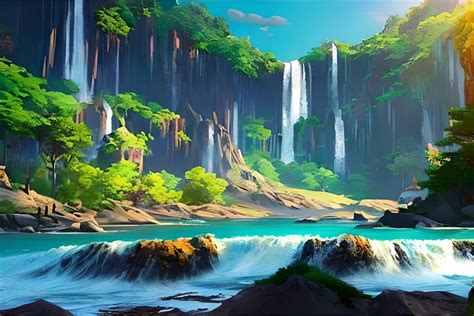 Anime scenery large waterfall by Rockfrance27pro on DeviantArt