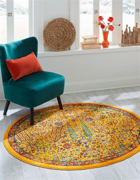 Yellow 5' 3 x 5' 3 Calypso Round Rug | Rugs.ca