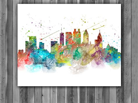 Atlanta Skyline Watercolor Print, Atlanta Skyline Art, Atlanta Painting ...