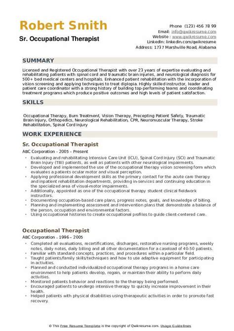 Sample Occupational Therapy Resume - 2007george