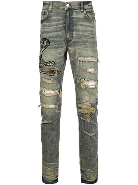 Amiri Cobra Embroidered Distressed Jeans in Blue for Men | Lyst