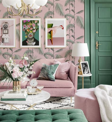 Good vibes gallery wall chinoiserie frida kahlo prints pink and green ...