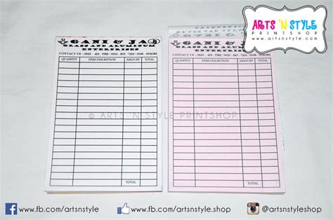 Provisional Receipts - ARTS 'N STYLE Printshop